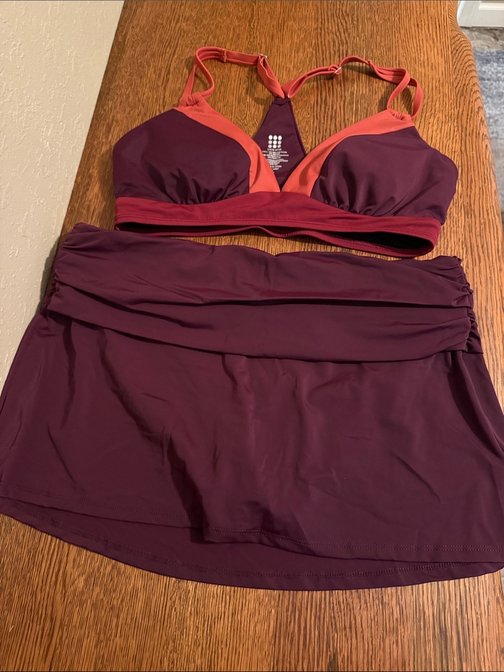 Title Nine Two-Piece Swim Bikini Set in Plum and Coral